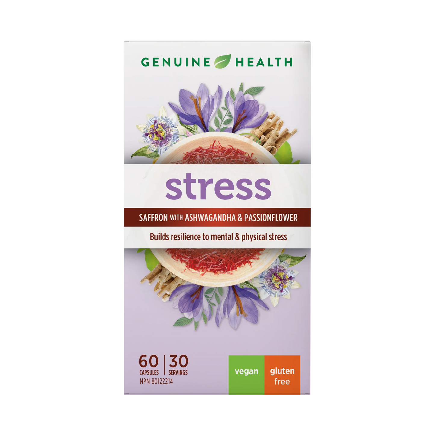 Genuin Health   stress - saffron, ashwagandha and passionflower, 60 capsules