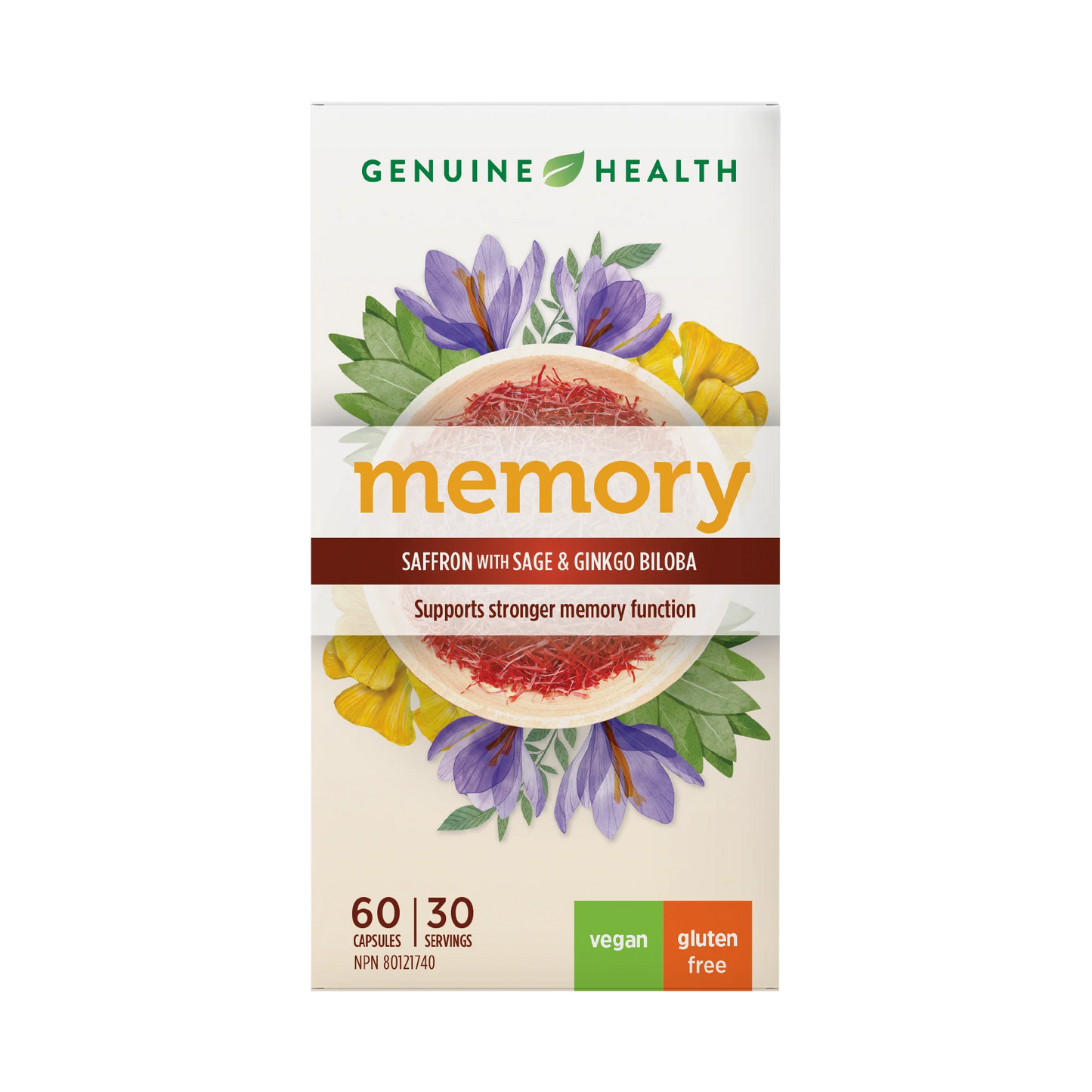 Genuin Health   memory - saffron, sage and ginkgo biloba, 60 capsules