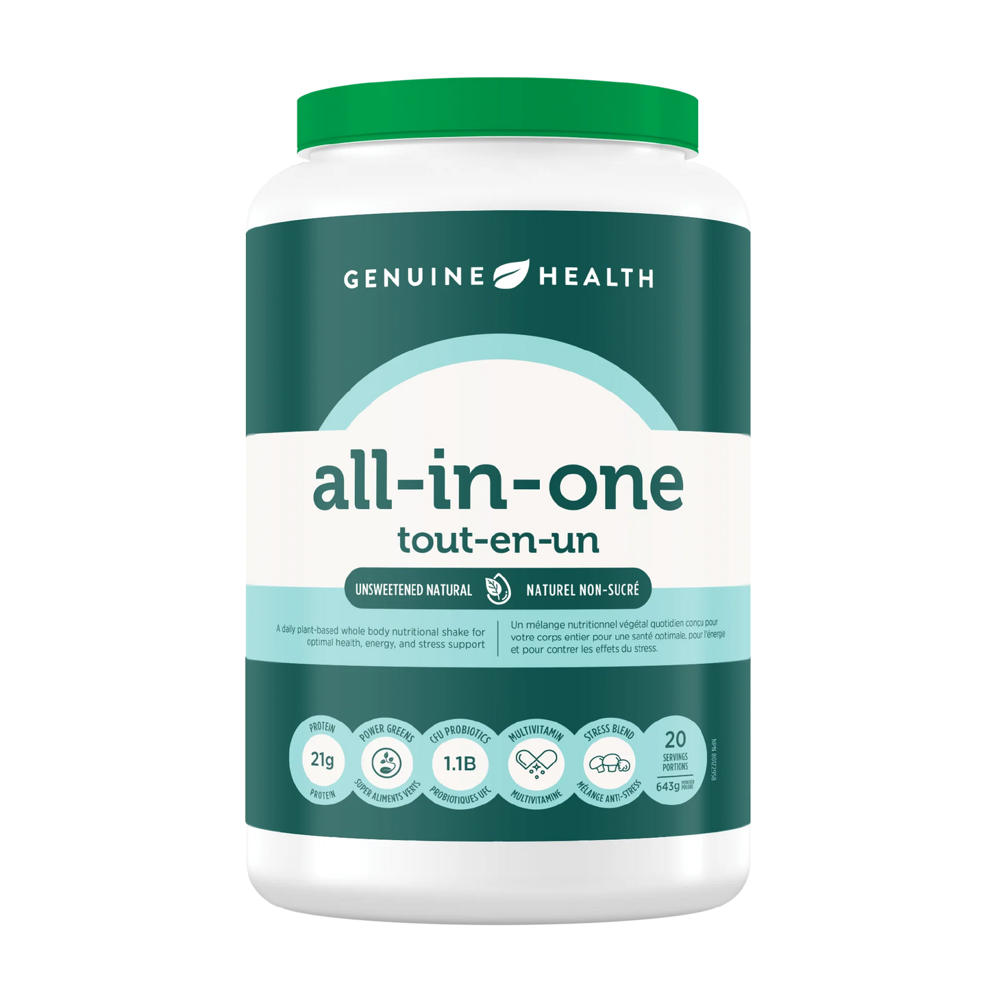 Genuin Health   all-in-one, unsweetened natural, stevia free, 20 servings