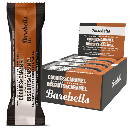 BAREBELLS   BAREBELLS PROTEIN BAR   COOKIES & CARAMEL   55g -12/box