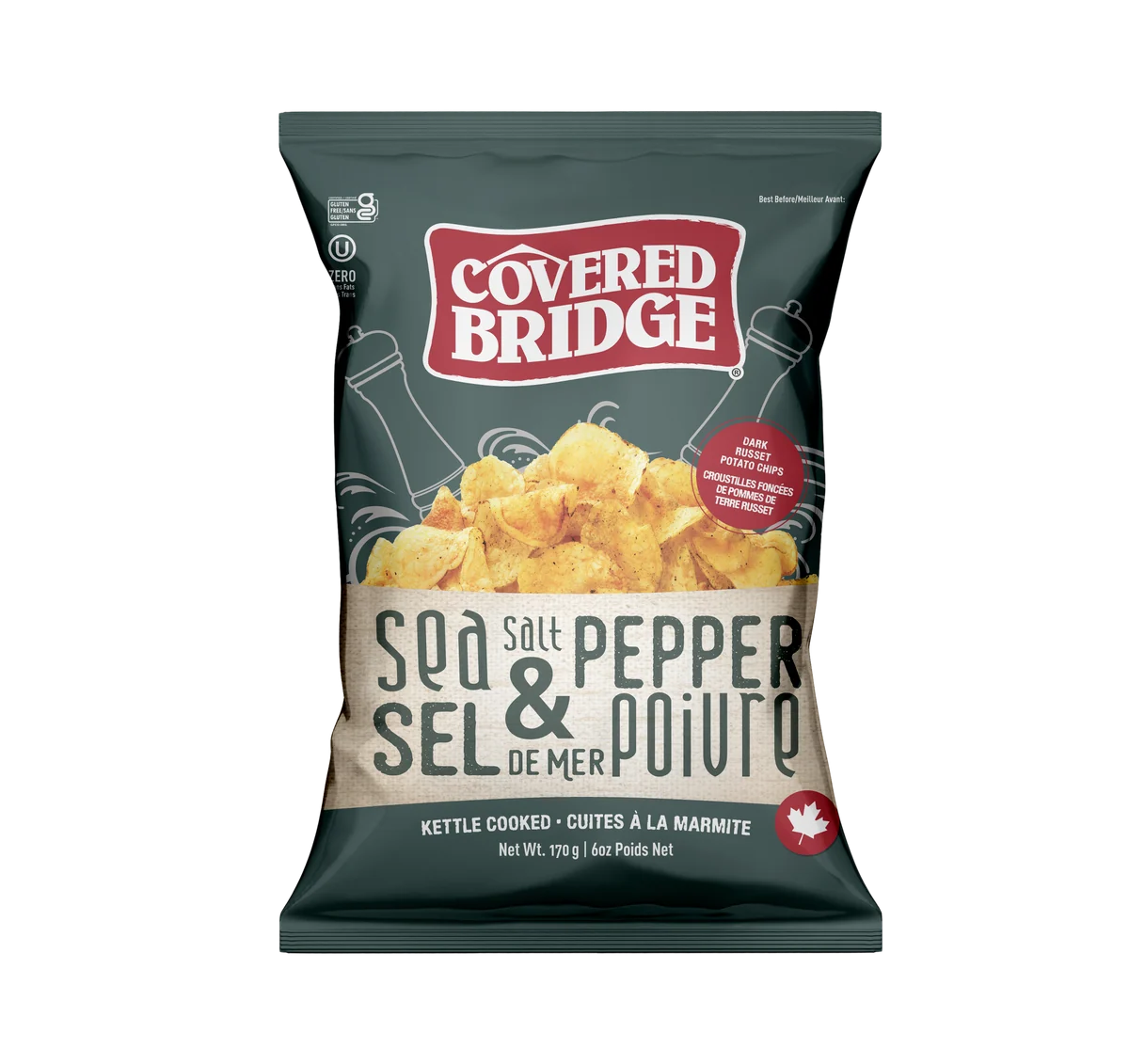 Covered Bridge Potato Chips - Sea Salt & Cracked Pepper - 12 x 170g