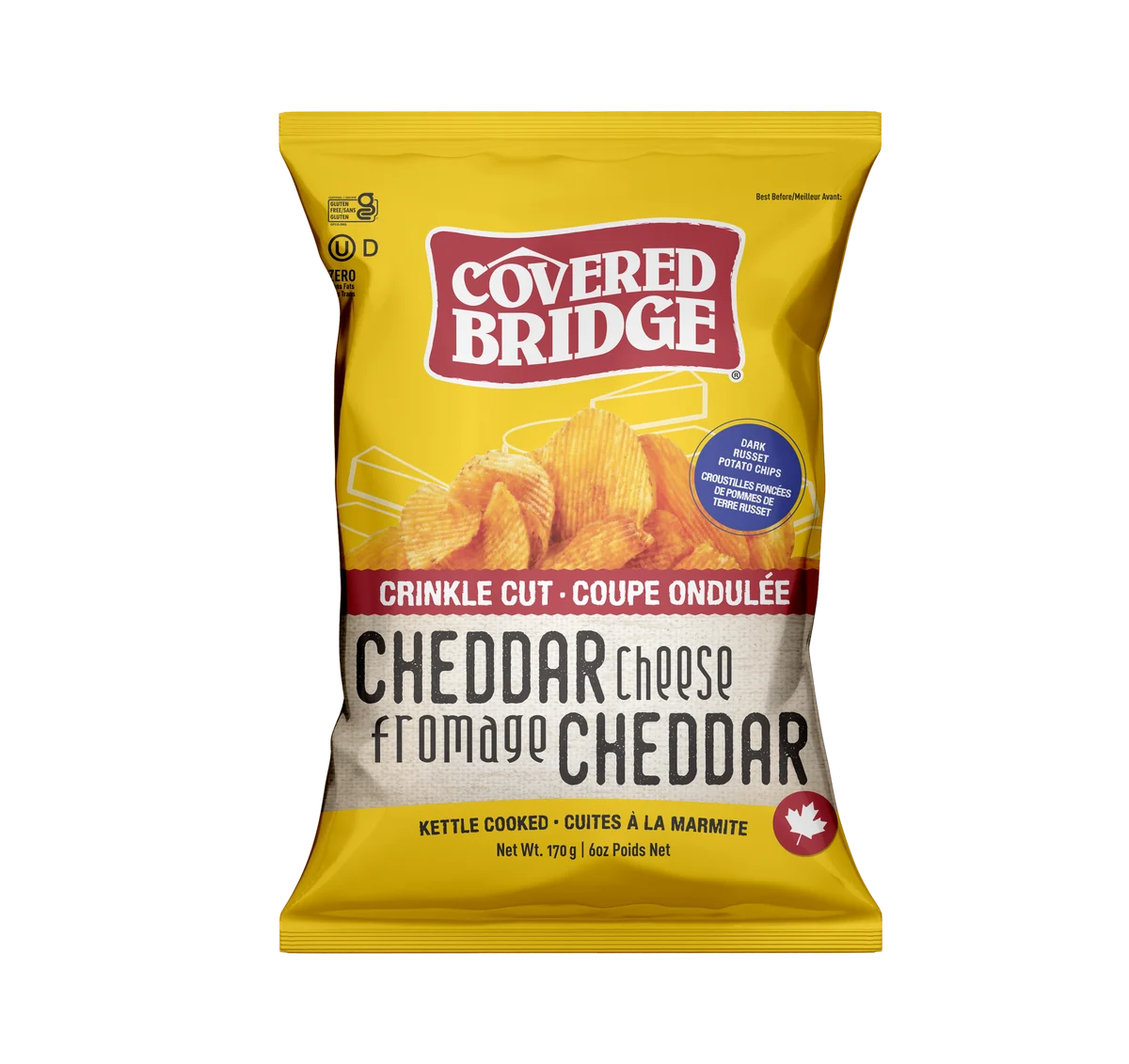 Covered Bridge Potato Chips - Cheddar Cheese - Crinkle Cut - 12 x 170g