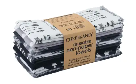 Cheeks Ahoy   Pre-Rolled Reusable Non-Paper Towels/Monochrome/8pk