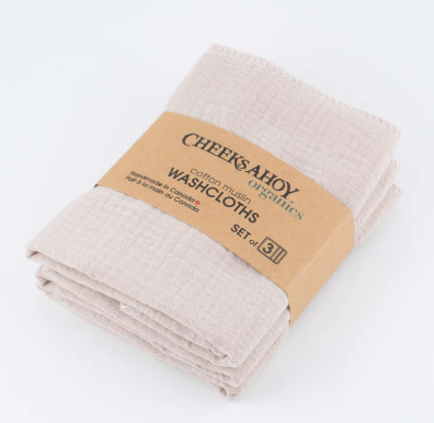 Cheeks Ahoy   Washcloths/Organic Muslin/Biscotti/3pk