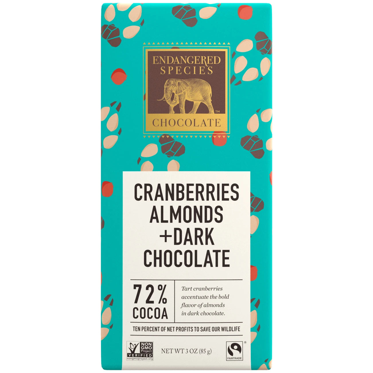 Endangered Species   All-Natural Chocolate Bars   Wolf - Dark With Cranberries & Almonds85G