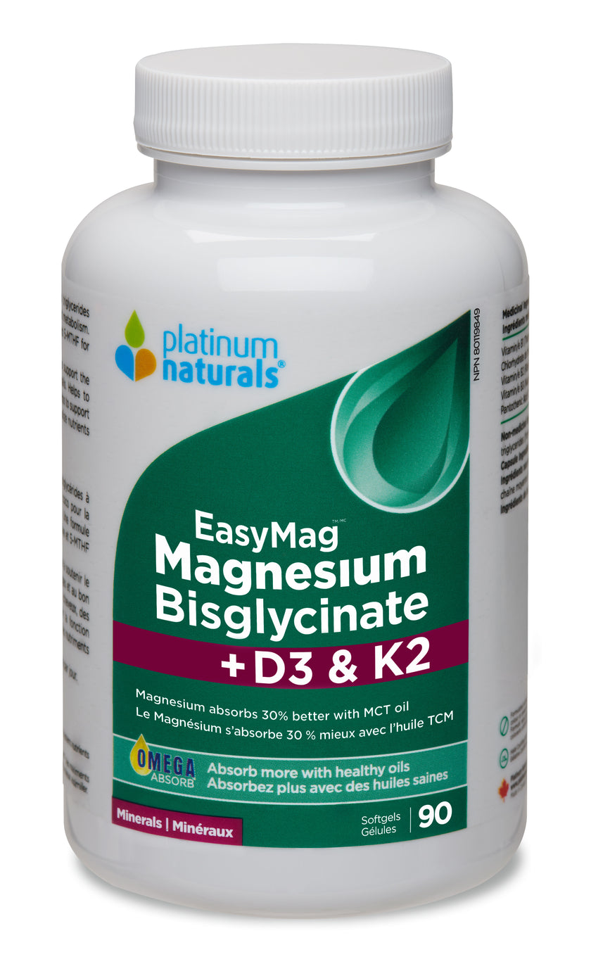 Platinum Naturals -EasyMag™ Magnesium Bisglycinate + D3 & K2  - 90