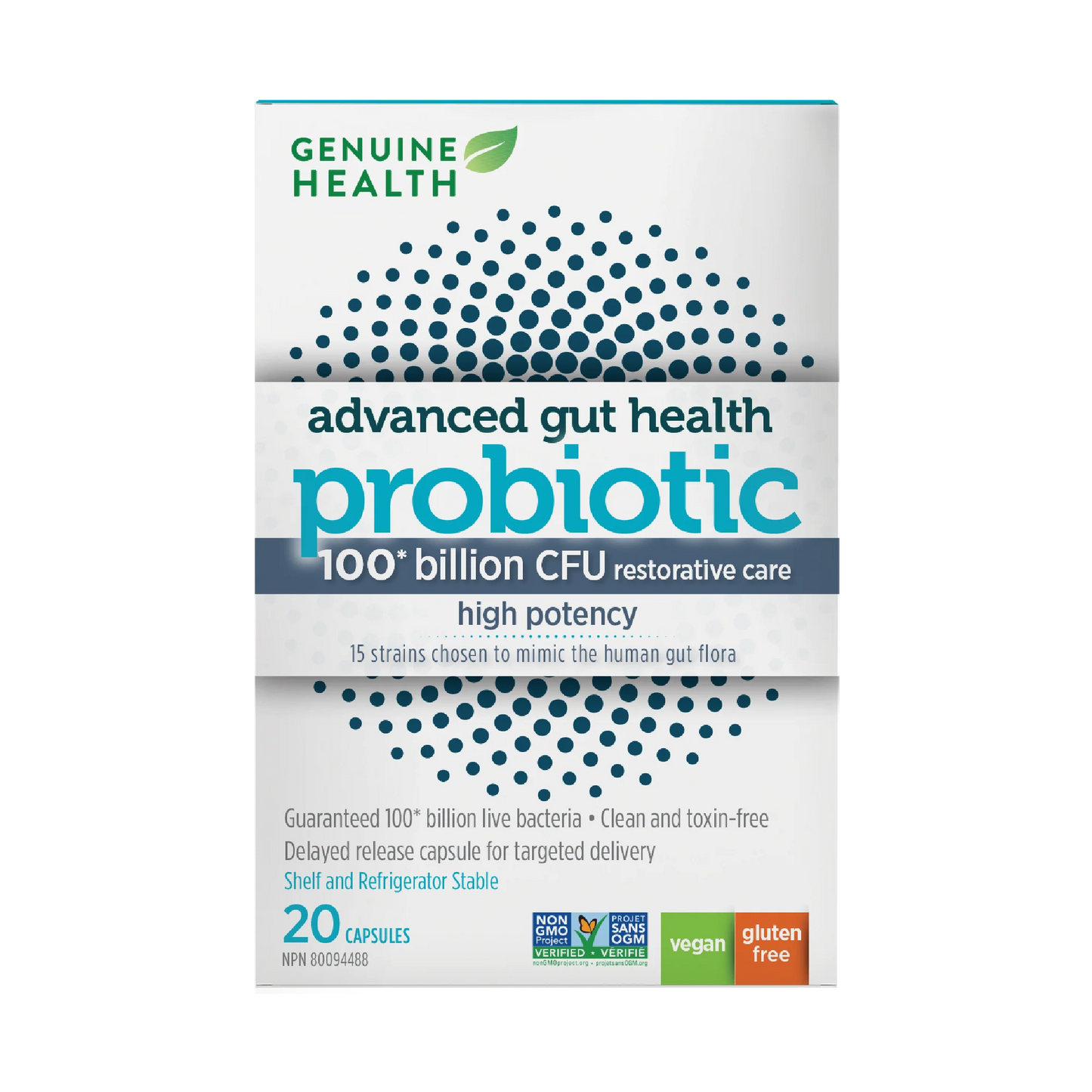 Genuin Health   advanced gut health probiotic 100 billion, 20 capsules