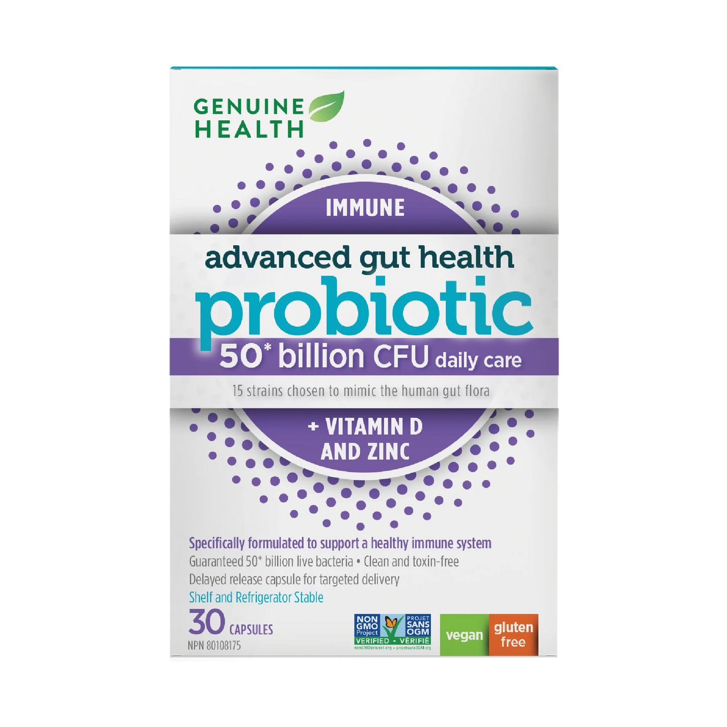 Genuin Health   advanced gut health immune + vitamin D & Zinc, 50 Billion, 30 capsules