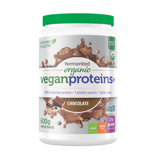 Genuin Health   fermented organic vegan proteins+ chocolate 19 servings
