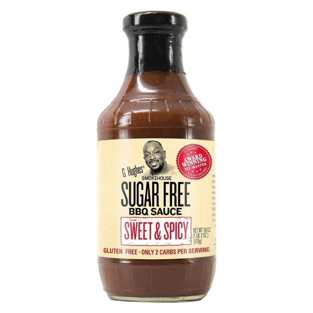G Hughes Sugar Free Sauce    G Hughes BBQ Sauce    Flavour: Sweet and Spicy 
Container Size: 510 mL    Case of 6