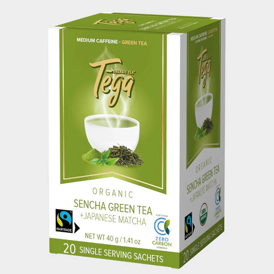 Tega Organic Tea   Organic Green Tea w. Japanese Matcha - Medium Caffeine - Fairtrade - 20ct   20 single serving sachets