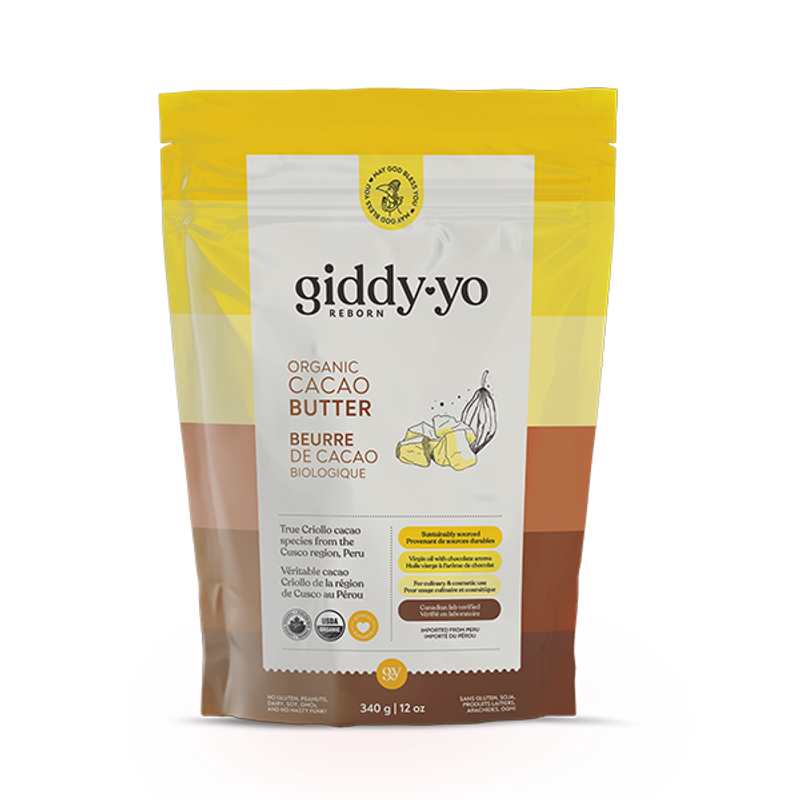 GIDDY-YO   Cacao Butter - Organic Fairly Traded Peruvian Criollo - NEW SIZE   12 oz/ 340 g