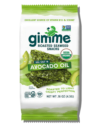 Gimme Health   Organic Roasted Seaweed Snack   - Sea Salt & Avocado Oil 29G