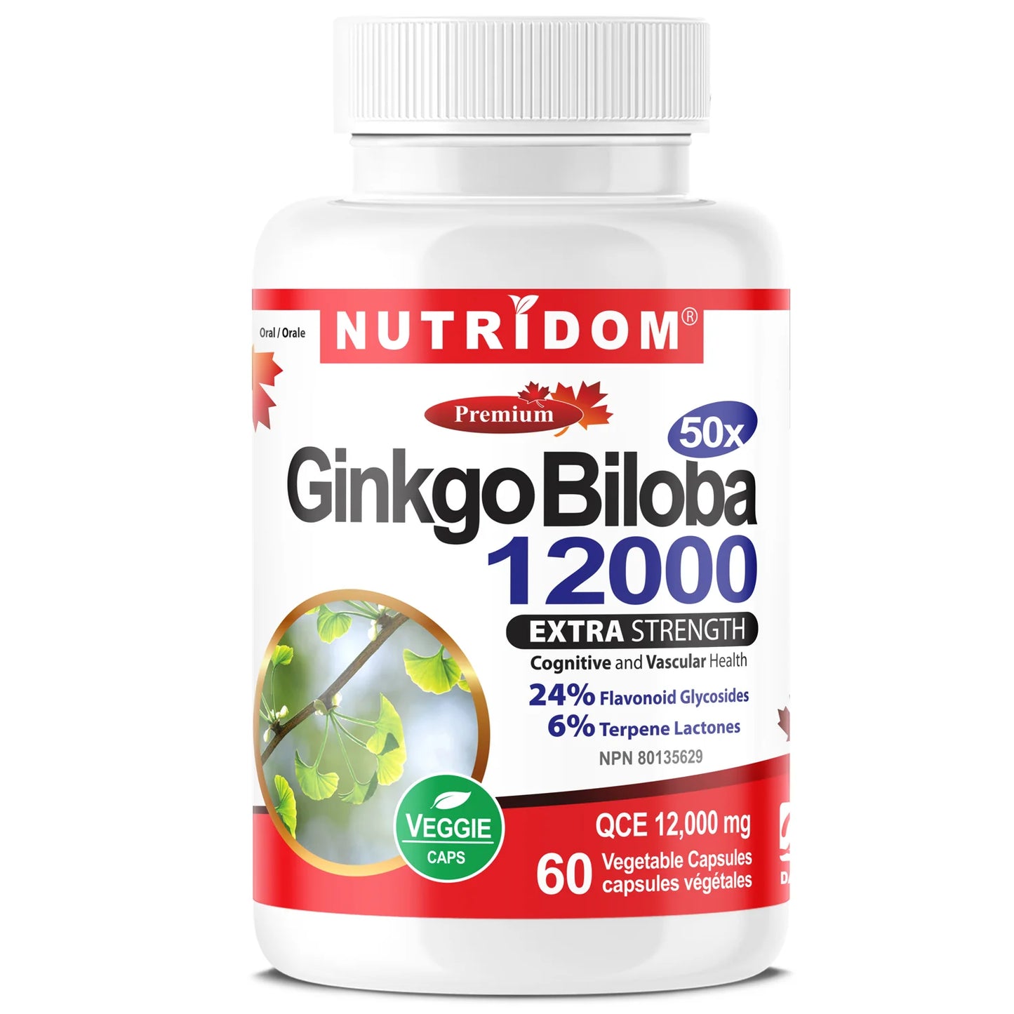 NUTRIDOM®    Ginkgo Biloba 12000  60 Vcaps - NEW