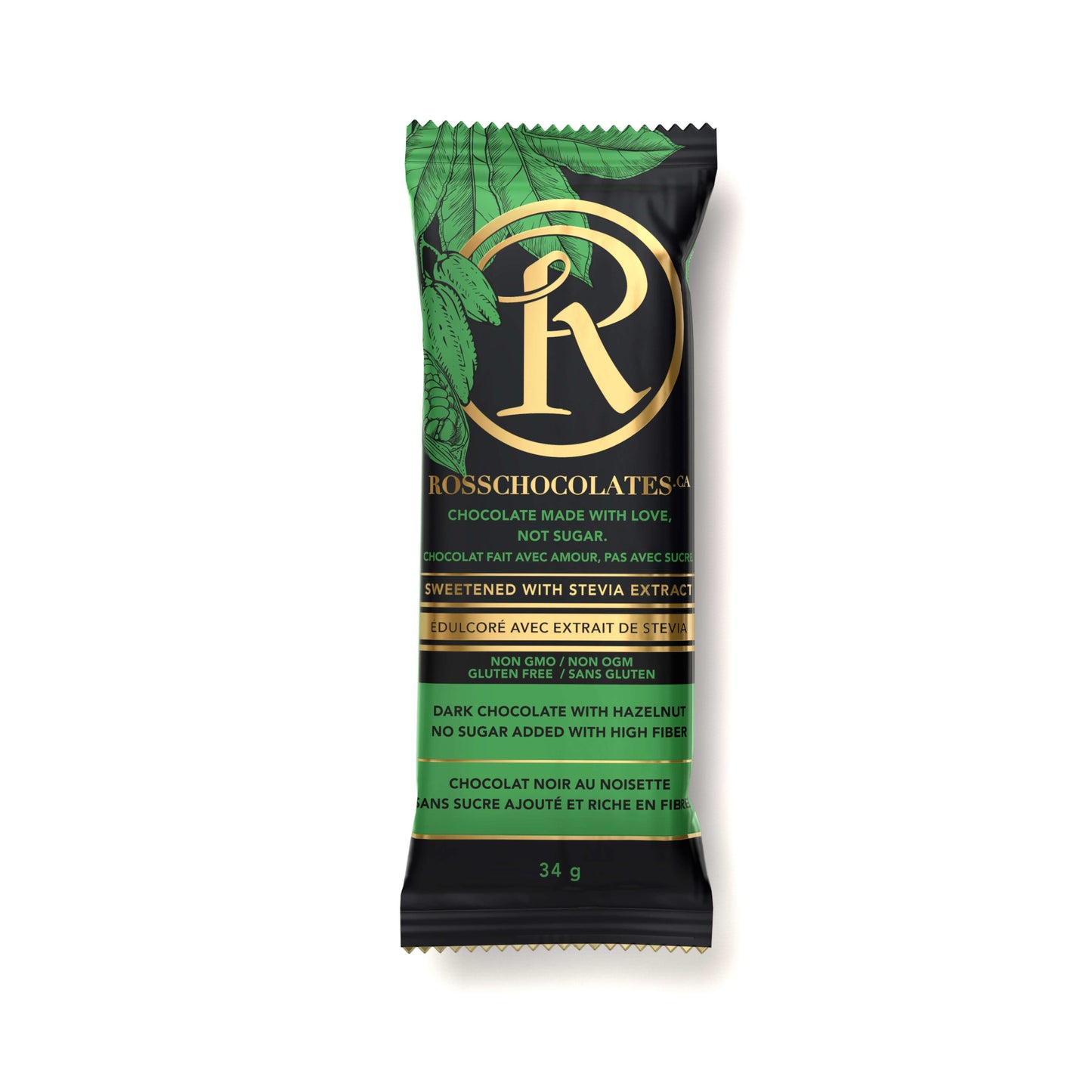 ROSS CHOCOLATES    Dark Choc Hazelnuts Bars 34g*12