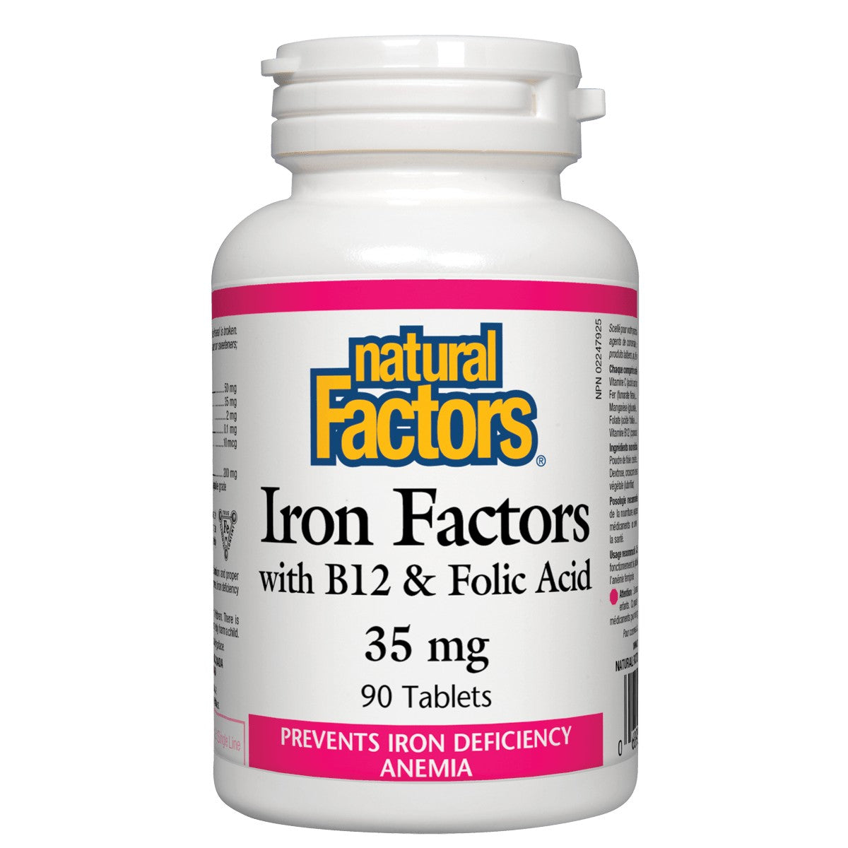 Natural Factors   Iron Factors with B12 & Folic Acid 35 mg   90 tabstabs