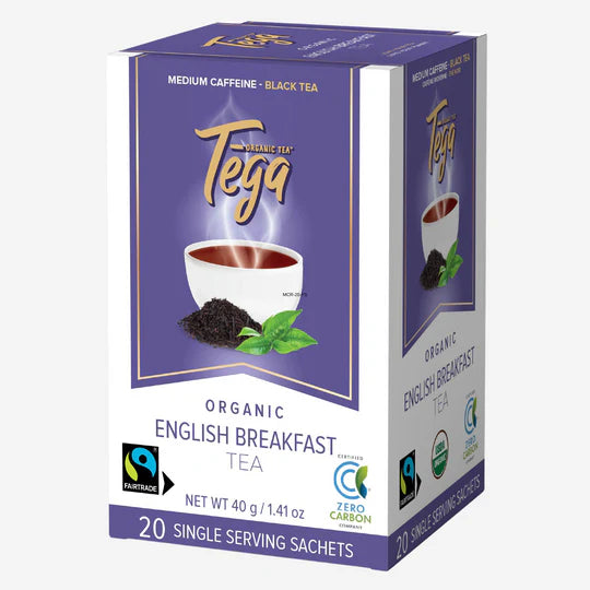 Tega Organic Tea   Organic Breakfast Tea - Medium Caffeine - Fairtrade - 20ct   20 single serving sachets