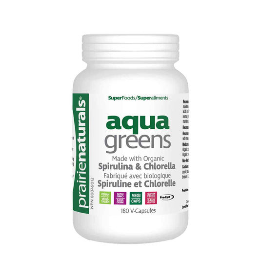 PrairieNaturals   Organic Aqua Greens Organic Spirulina & Chlorella Blend   180 V-Caps