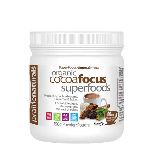 PrairieNaturals   Organic CocoaFocus SuperFoods with Organic Cocoa, Mushrooms, Green Tea and Spices   150g