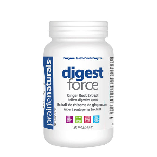 PrairieNaturals   Digest-Force Activated Coconut Charcoal & Ginger Root Extract   120 V-Caps