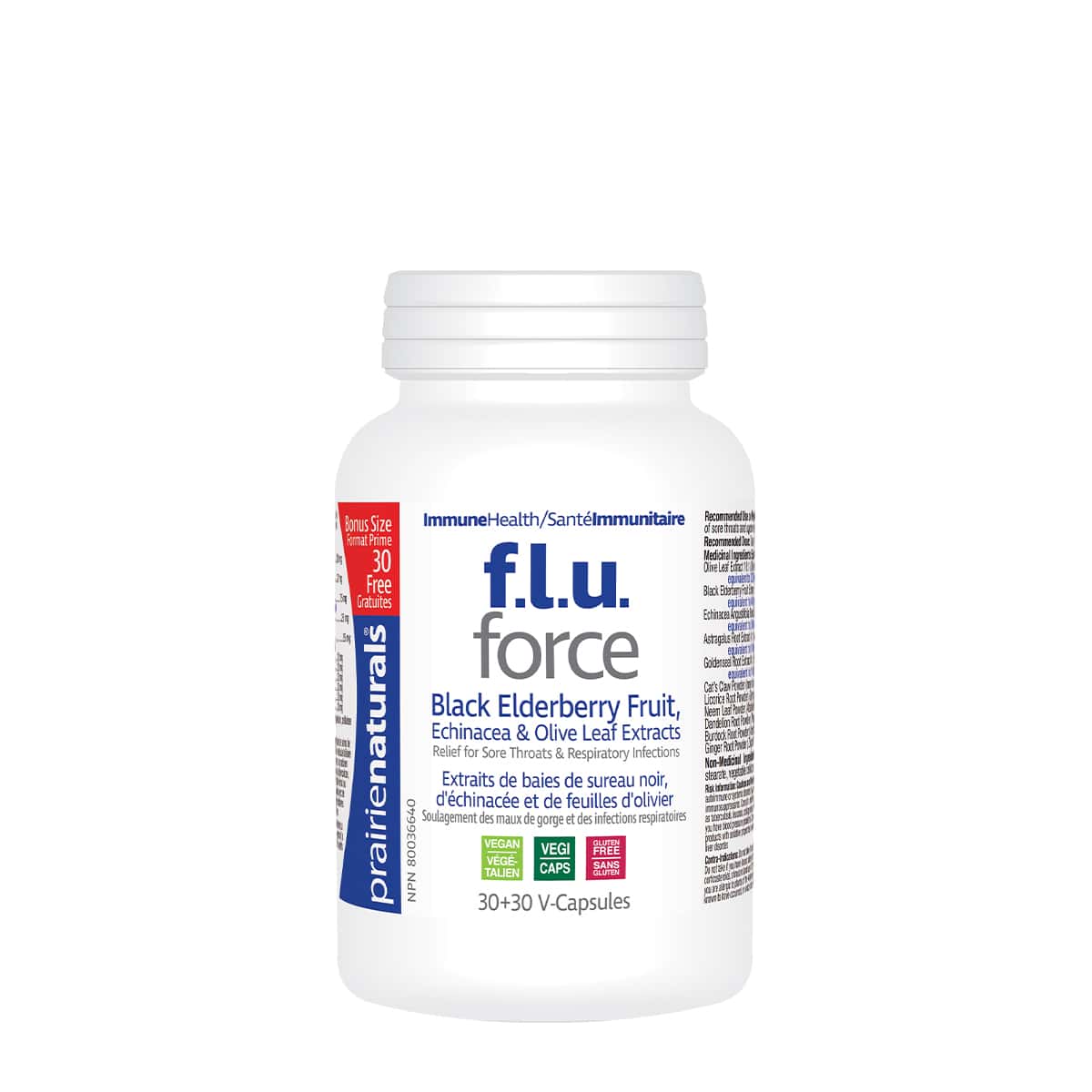 PrairieNaturals   F.L.U. Force Anti-Viral with Black Elderberry, Echinacea Extract, & Olive Leaf   30+30 V-Caps
