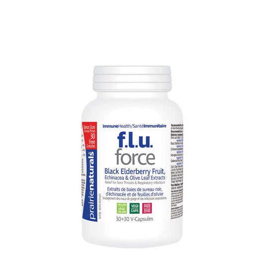 PrairieNaturals   F.L.U. Force Anti-Viral with Black Elderberry, Echinacea Extract, & Olive Leaf   30+30 V-Caps
