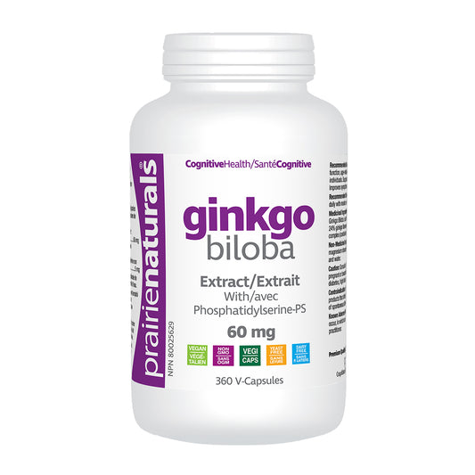 Prairie Naturals Ginkgo Biloba Extract 60mg with Phosphatidylserine VCaps - 360 Count
