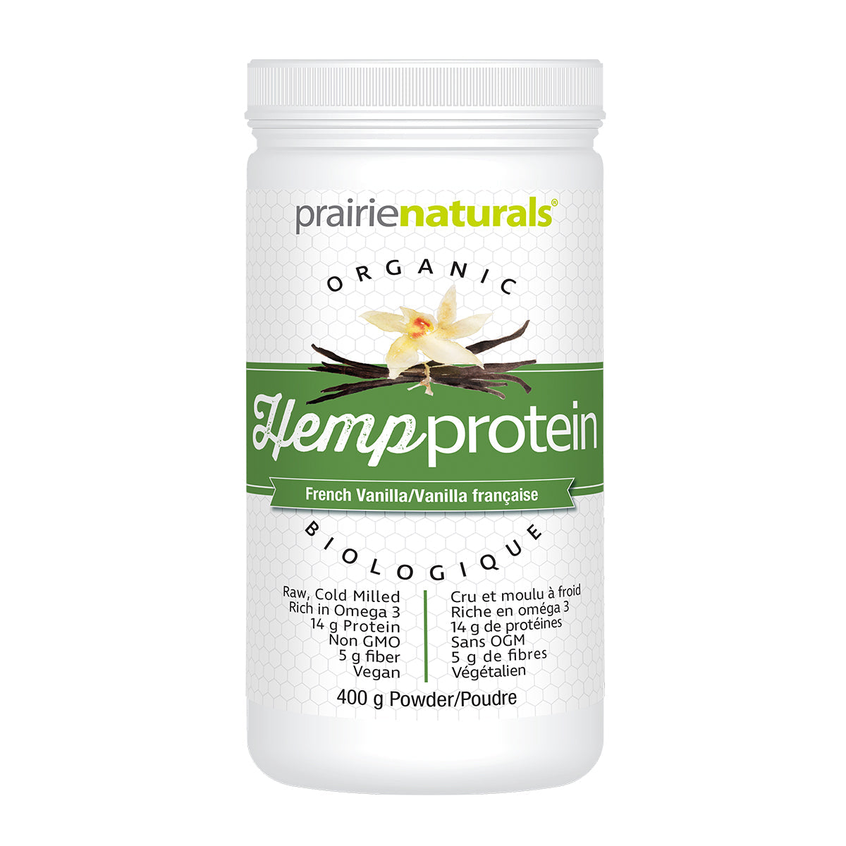 PrairieNaturals   Organic Raw Canadian Hemp Protein - French Vanilla   400g