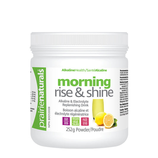 PrairieNaturals   Morning Rise & Shine pH Balancing Lemon, Aloe, & Mineral Drink Mix   252g