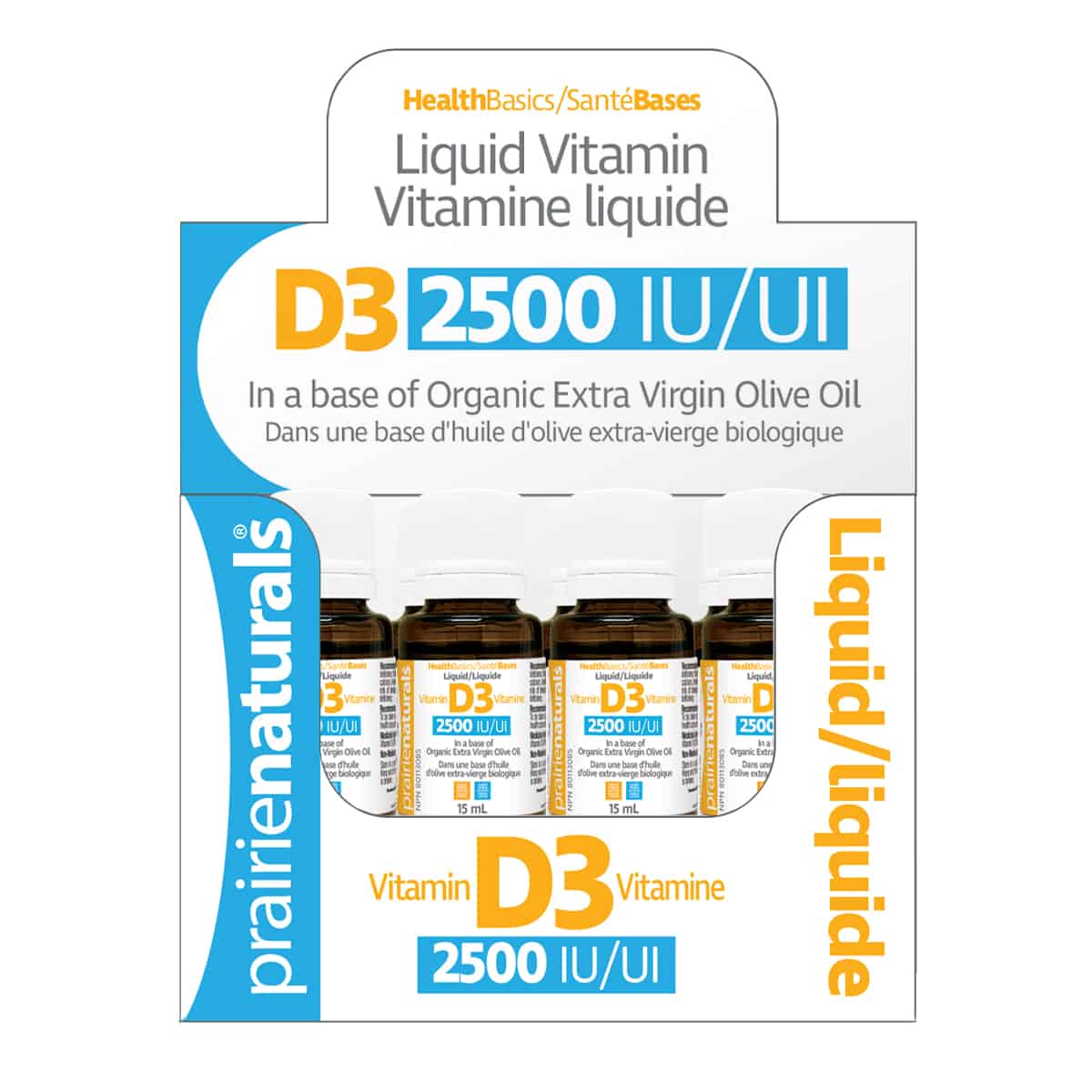 PrairieNaturals   Vitamin D3 Cholecalciferol 2,500 IU in Organic Extra-Virgin Olive Oil   15mL x 12 box