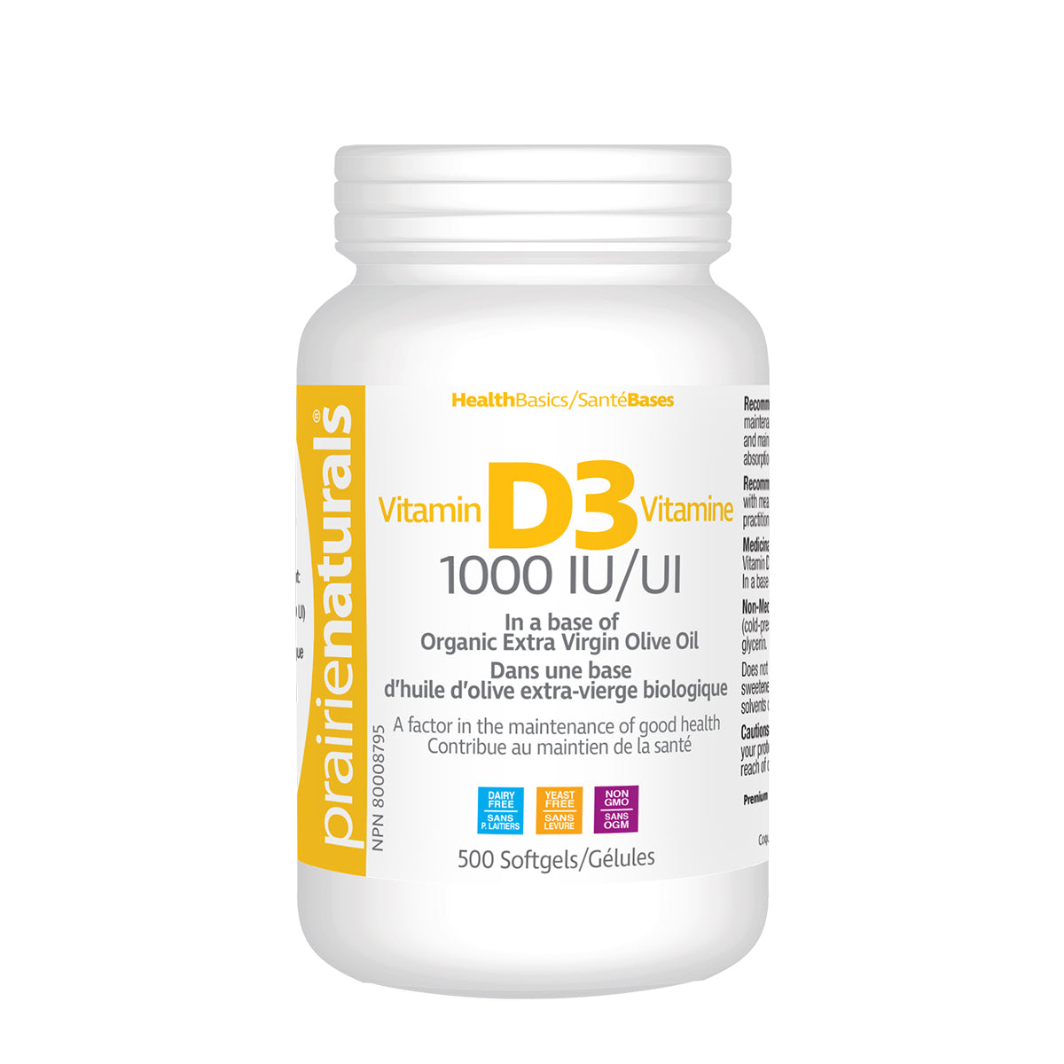 PrairieNaturals   Vitamin D3 Cholecalciferol 1,000 IU in Organic Extra-Virgin Olive Oil   500 Softgels