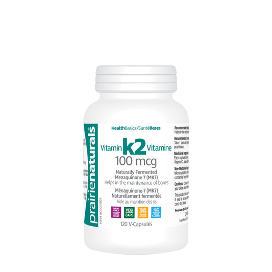Prairie Naturals Vitamin K2 Mk-7 100mcg helps in the maintenance of bones - 120 Vegan capsules