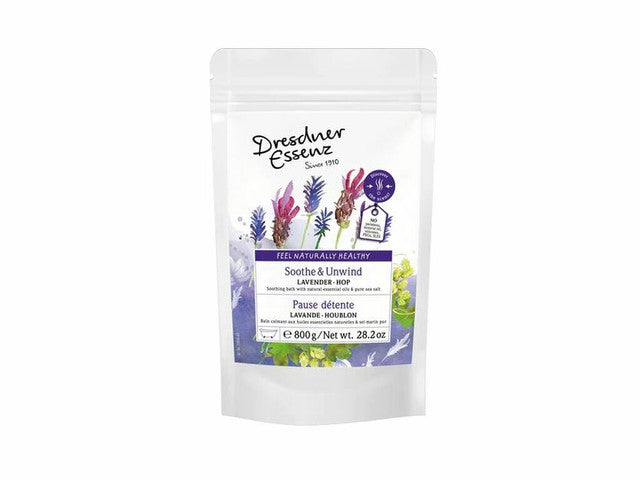 DRESDNER ESSENZ   BATH POWDER, SOOTHE/UNWIND, LAVENDER/HOP, 800g
