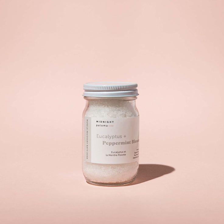 Midnight Paloma - BATH SALT SOAKS 4oz / 140gm - Eucalyptus + Peppermint Blossom Muscle Recovery Bath Soak 4oz