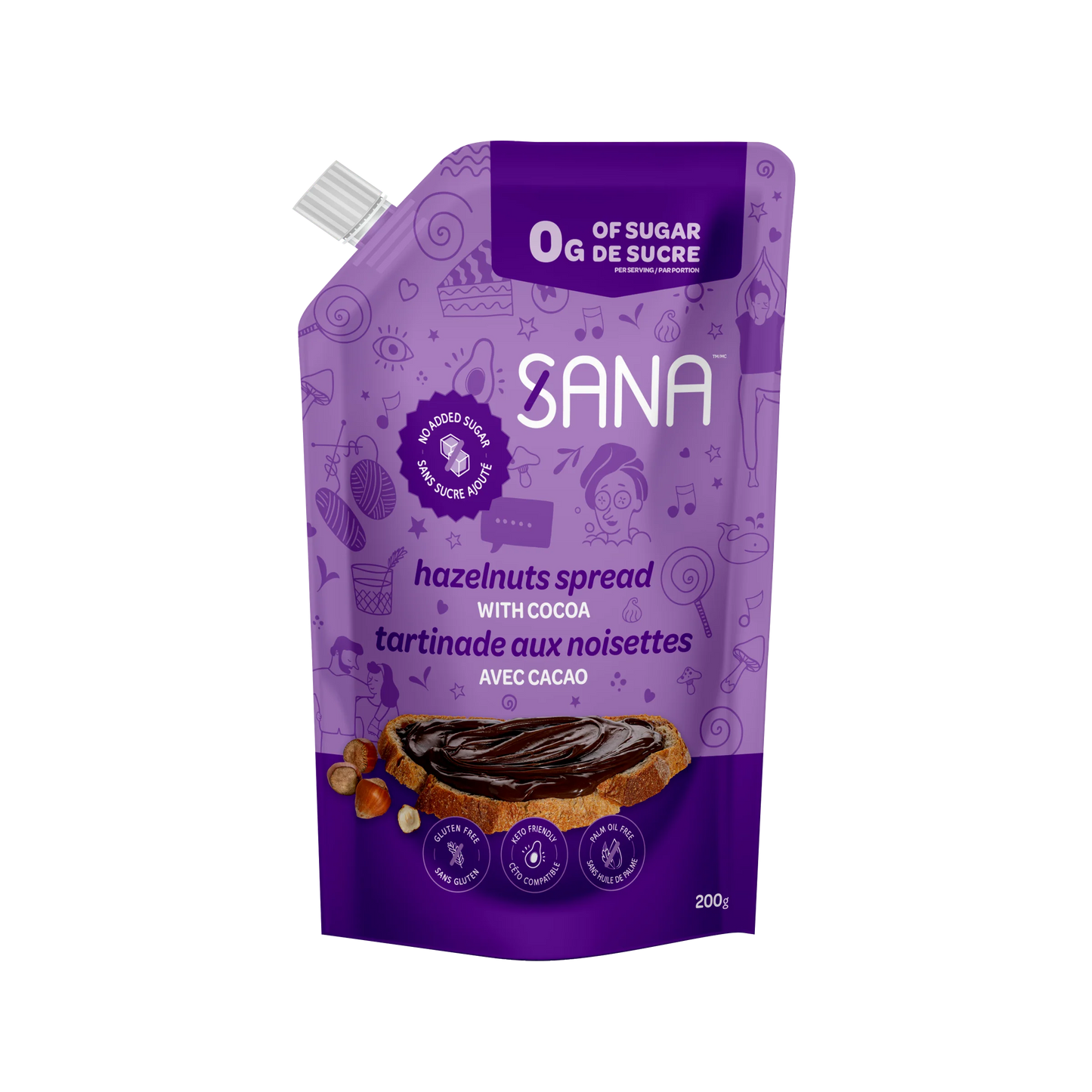 Sana Sweet Life    Sana Hazelnut Spread    Flavour: Cocoa 
Container Size: 200 g    Case of 6