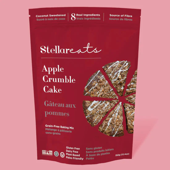 Stellar Eats    Stellar Eats Baking Mix    Flavour: Apple Crumble Cake 
Container Size: 352 g    Case of 6