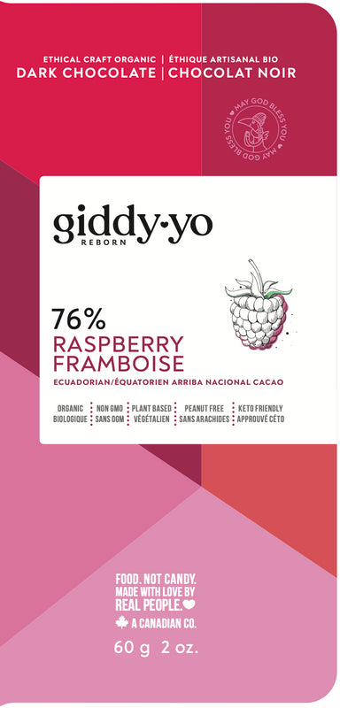 GIDDY-YO   Dark Chocolate Bars - Raspberry 76%   60 g