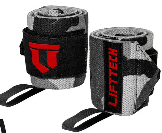 LIFT TECH FITNESS   COMP THUMB LOOP WRIST WRAPS "18"   BLACK / GRAY