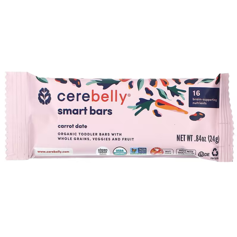Cerebelly    Cerebelly Smart Bars    Flavour: Carrot Date 
Container Size: 24 g    Case of 30 (6 Packs of 5)