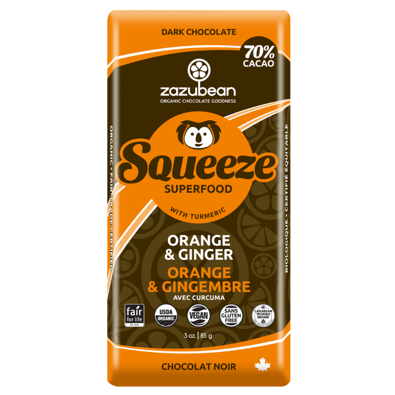 ZAZUBEAN ORGANIC CHOCOLATES    Org Squeeze Orange &Ginger 85g*12