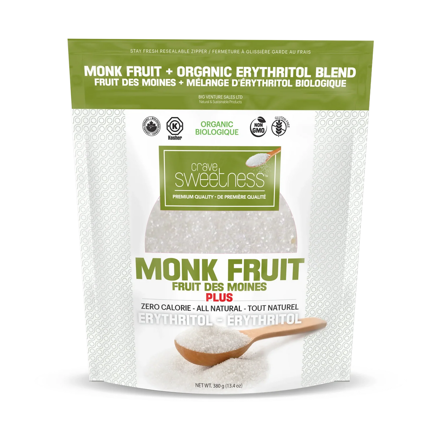 CRAVE STEVIA    Organic Monk Fruit, 380g