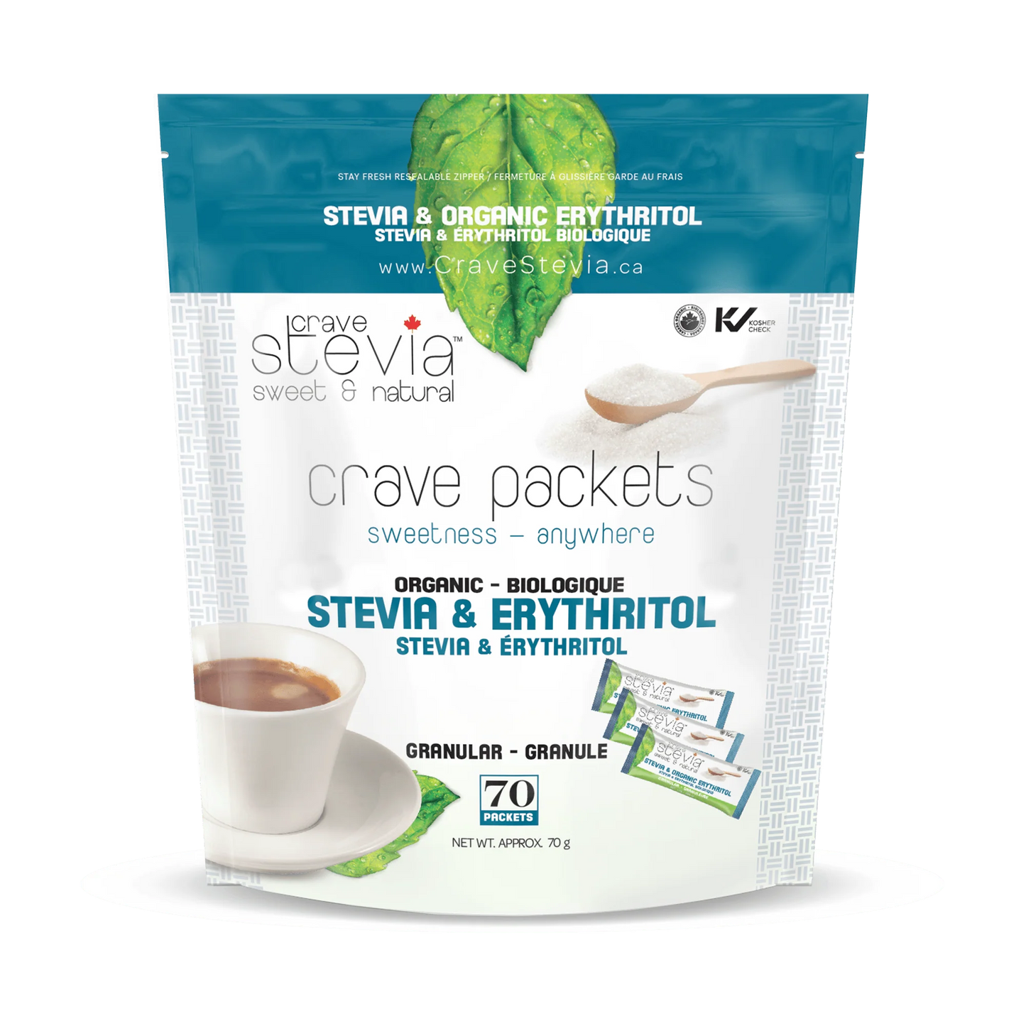 CRAVE STEVIA    Stevia & Erythritol Packets 70Ct
