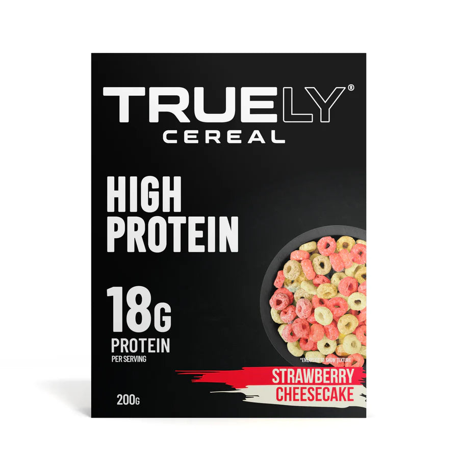 Truely Cereal    Truely Protein Cereal    Flavour: Strawberry Cheesecake 
Container Size: 200 g    Case of 6