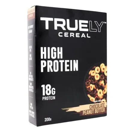 Truely Cereal    Truely Protein Cereal    Flavour: Chocolate Peanut Butter 
Container Size: 200 g    Case of 6