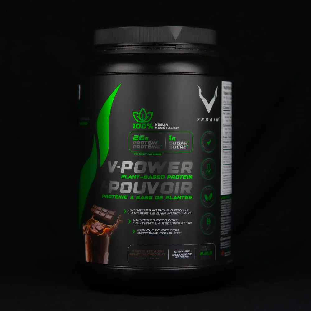 VEGAIN - NEW BRAND   V-POWER Plant-Based Protein - Chocolate Rush - Coming Soon   Single Serving- 30 g