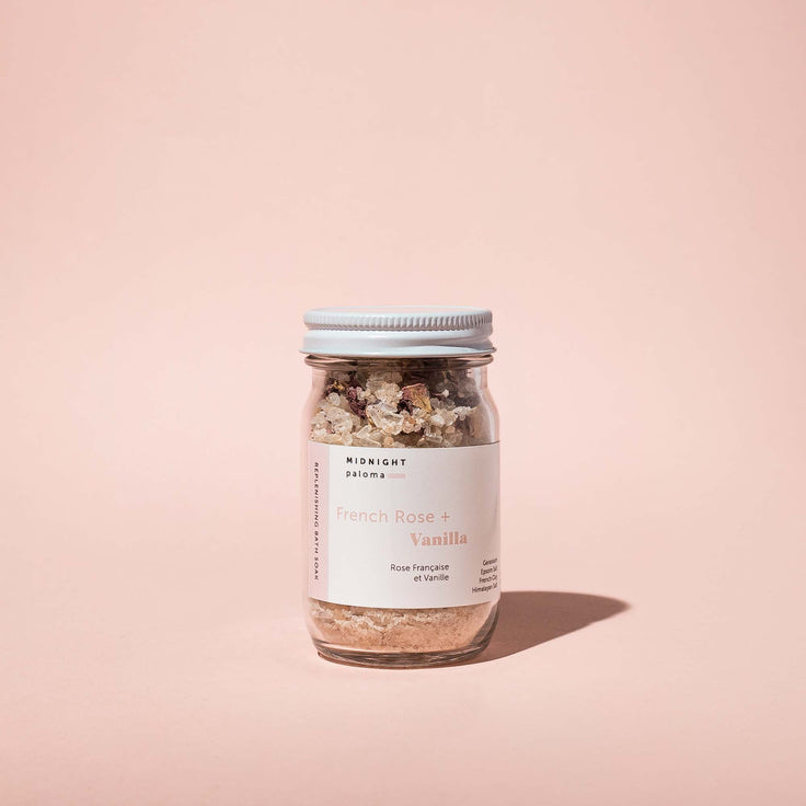 Midnight Paloma - BATH SALT SOAKS 4oz / 140gm - French Rose + Vanilla Replenishing Bath Soak 4oz