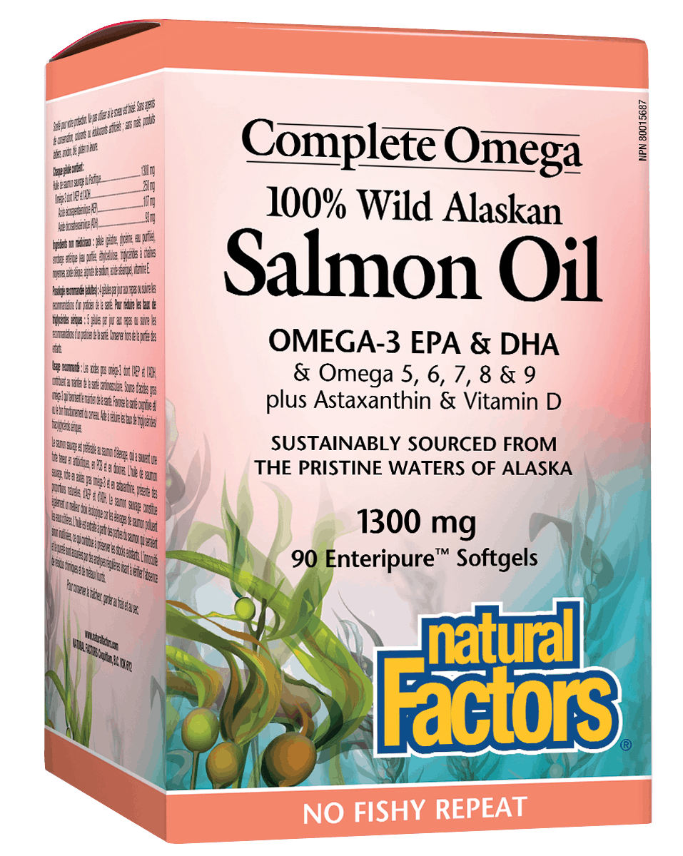 Natural Factors   100% Wild Alaskan Salmon Oil 1300 mg, Complete Omega   90 ep sglsep sgls
