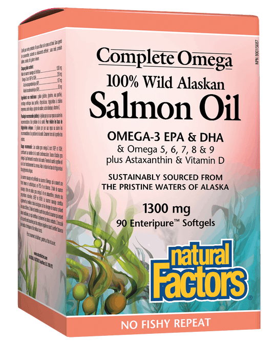 Natural Factors   100% Wild Alaskan Salmon Oil 1300 mg, Complete Omega   90 ep sglsep sgls