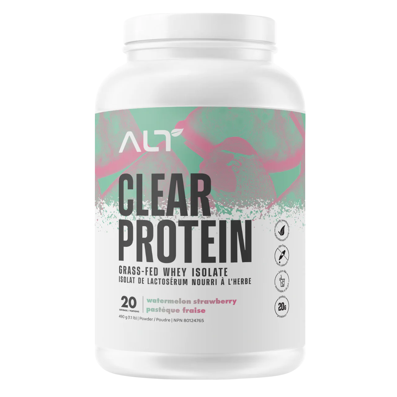 ALT    ALT Clear Whey Isolate    Flavour: Watermelon Strawberry 
Container Size: 25 Servings    Each