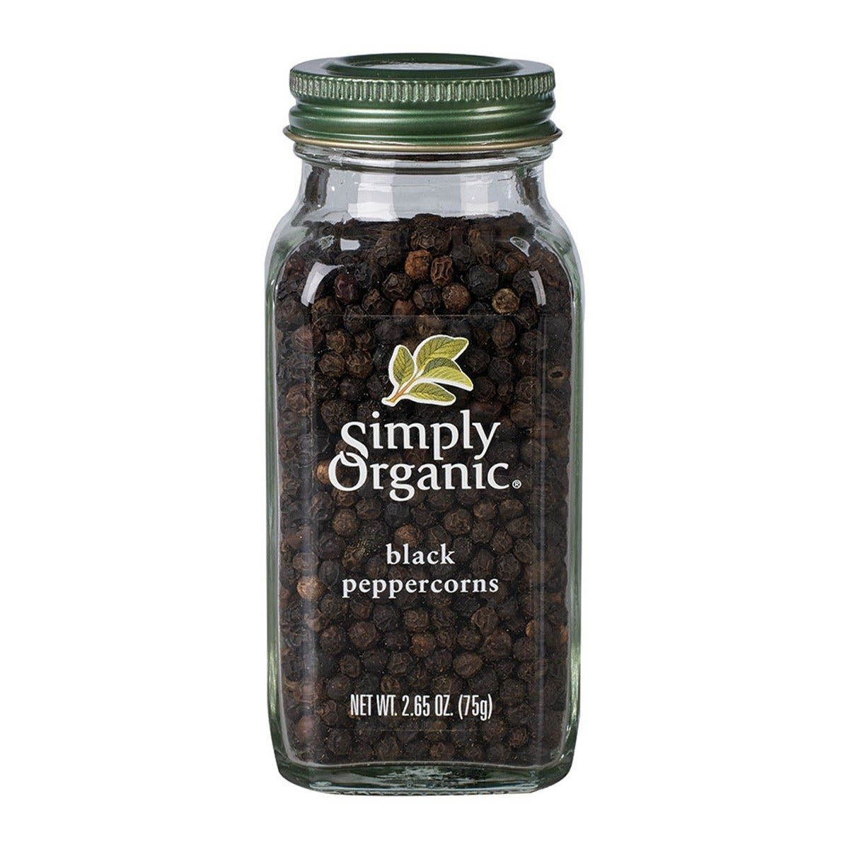 SIMPLY ORGANIC      Peppercorns, Black, Organic (glass bottle)    75g